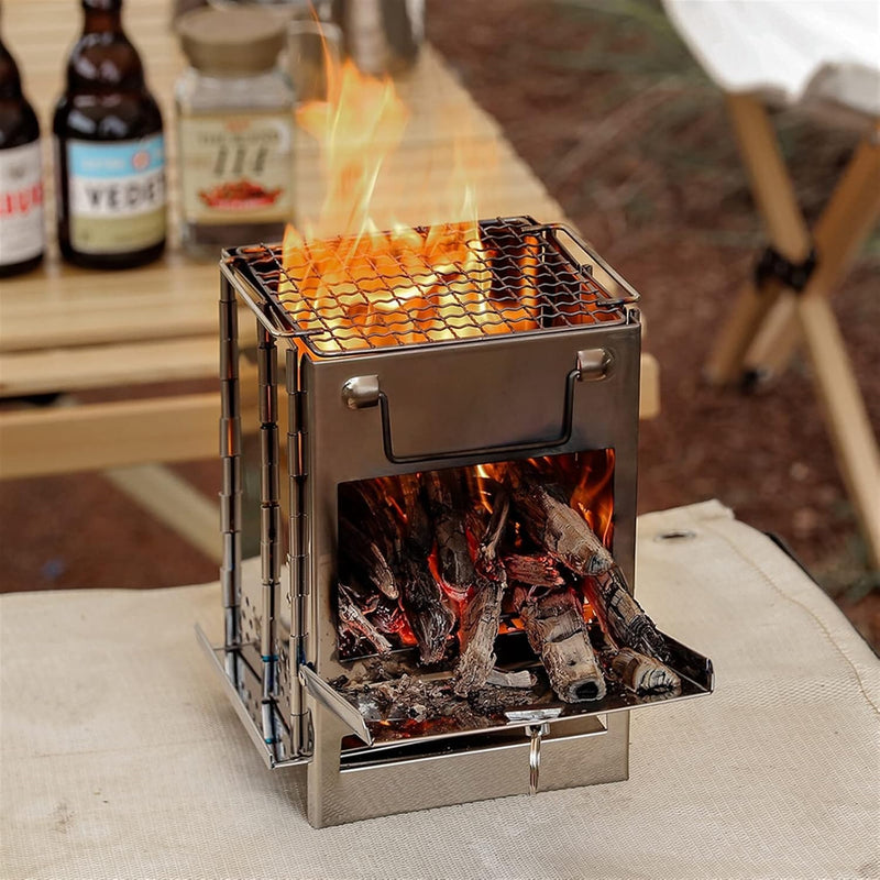 Portable Wood Burning Camping Stove with Folding Grill