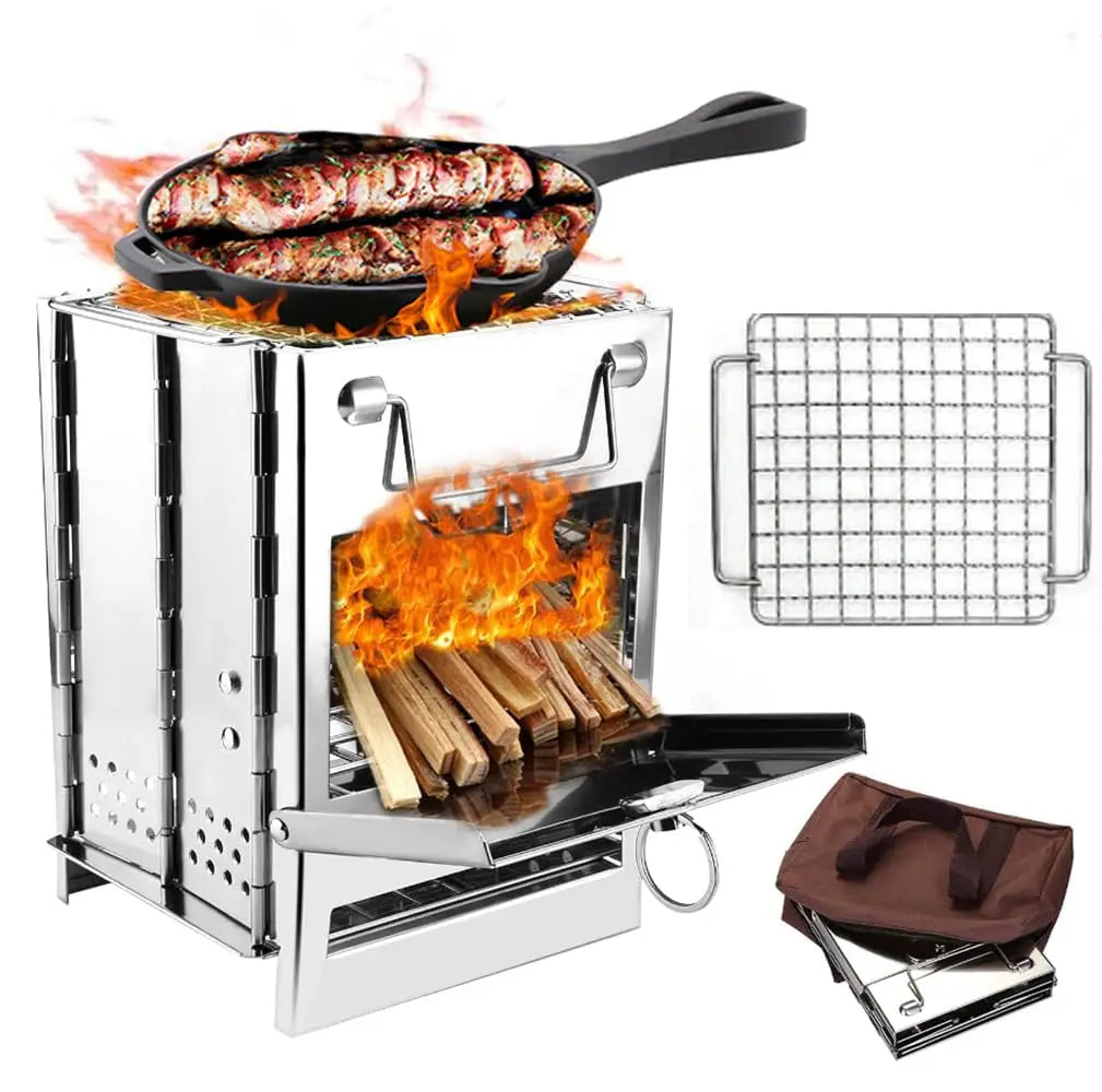 Camping Wood Burning Stove with Grill