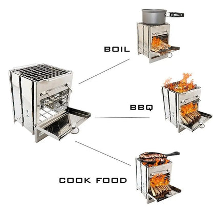 Camping Wood Burning Stove with Grill